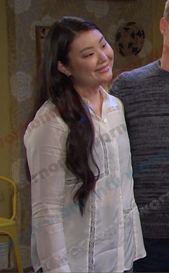 Wendy's white lace inset blouse on Days of our Lives