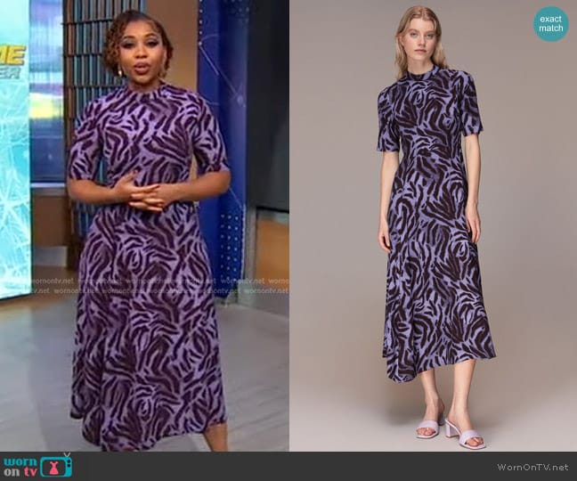 Whistles Woodland Tiger Midi Dress worn by Somara Theodore on Good Morning America