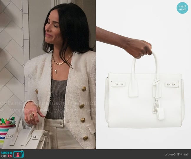 Saint Laurent Sac Du Jour worn by Julia Mariano (Abigail Spencer) on Extended Family