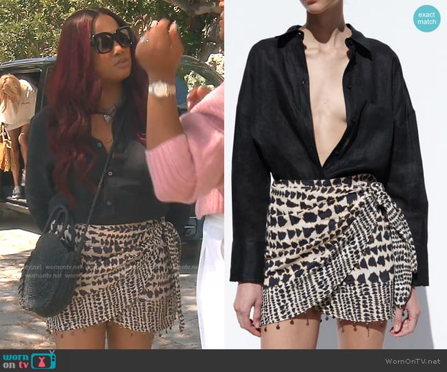 Zara Beaded Printed Wrap Skirt worn by Garcelle Beauvais on The Real Housewives of Beverly Hills