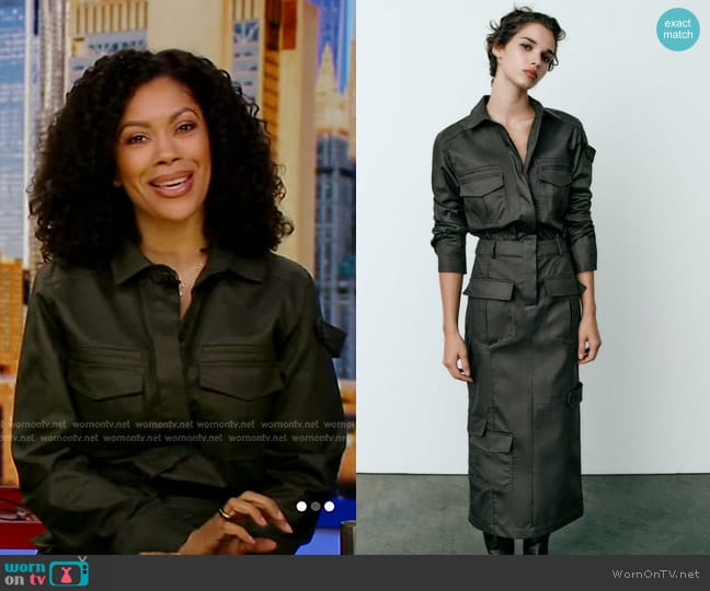 Zara Midi Shirt Dress in Dark Khaki worn by Shirleen Allicot on Good Morning America