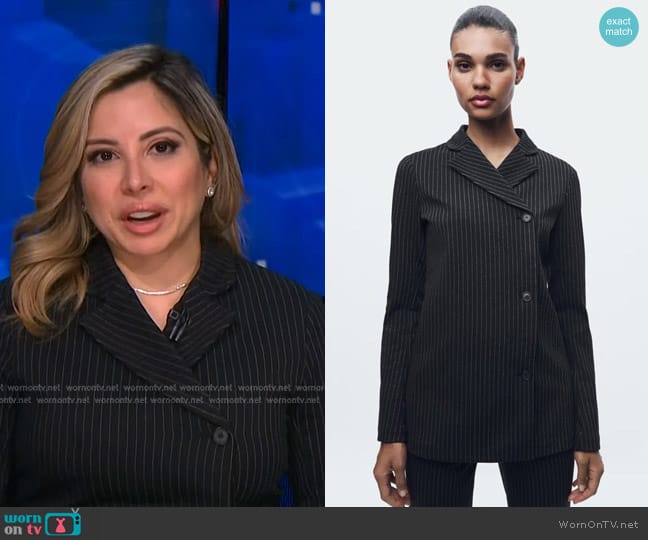 Zara Pinstripe Double Breasted Blazer worn by Silvana Henao on NBC News Daily