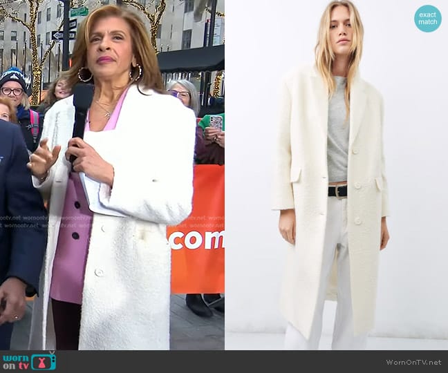 Zara Straight Felt Texture Coat in Ecru worn by Hoda Kotb on Today