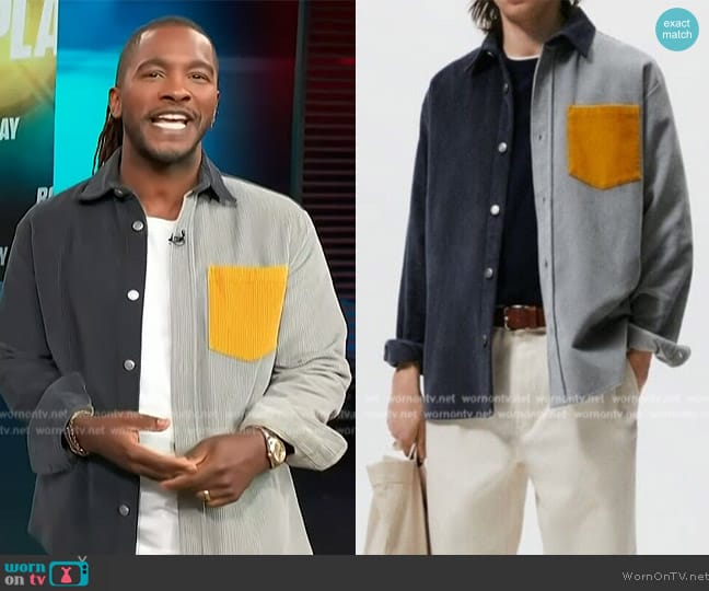 Zara Colorblock Corduroy Shirt worn by Scott Evans on Access Hollywood