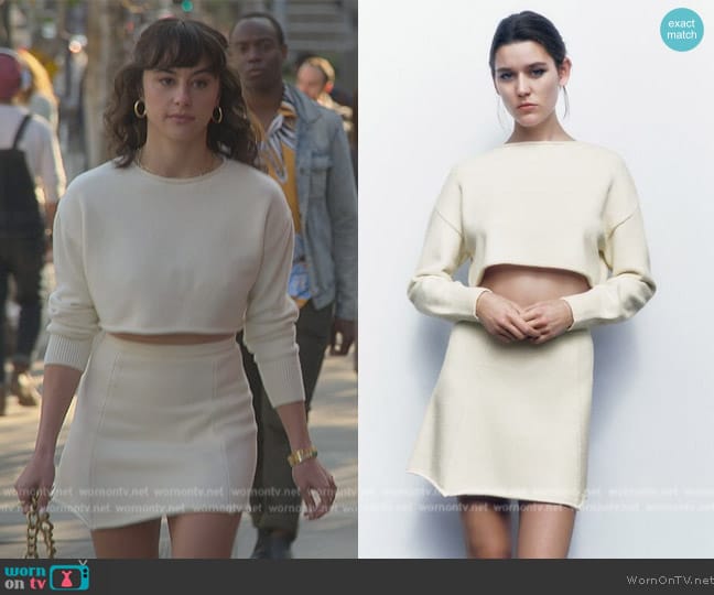 Zara Cropped Knit Sweater and Mini Skirt worn by Carina Conti (Carina Conti) on Good Trouble