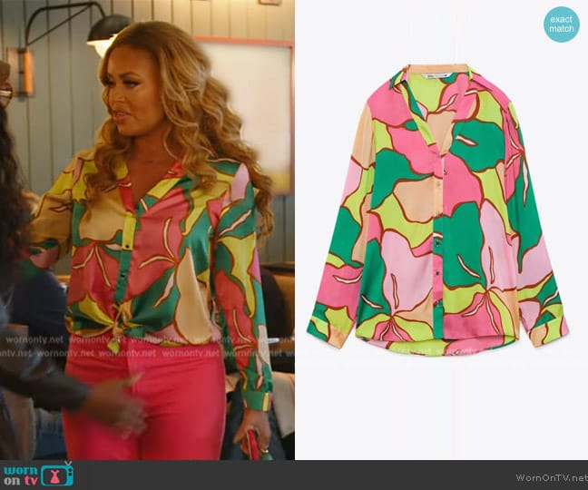 Zara Floral Print Blouse worn by Gizelle Bryant on The Real Housewives of Potomac