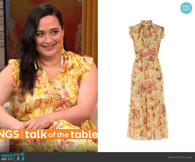 Zimmermann Matchmaker Flutter Midi Dress worn by Lily Gladstone on CBS Mornings