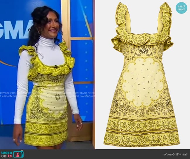 Zimmermann Matchmaker Frilled Mini Dress worn by Sarayu Blue on Good Morning America