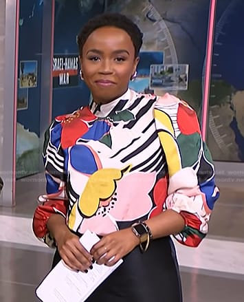 Zinhle's floral print blouse on NBC News Daily