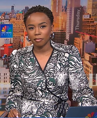 Zinhle Essamuah’s green animal print wrap dress on NBC News