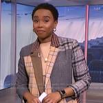 Zinhle’s plaid patchwork blazer on NBC News Daily