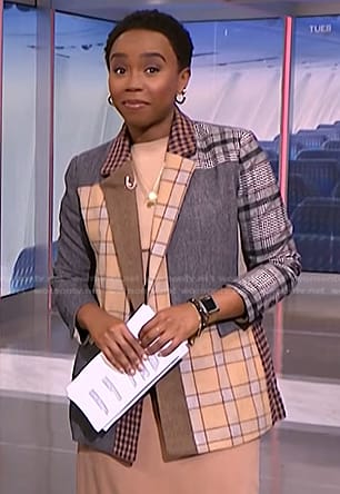 Zinhle's plaid patchwork blazer on NBC News Daily