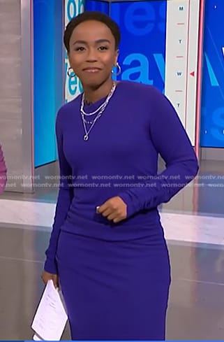 Zinhle's purple ruched sweater dress on NBC News Daily