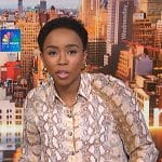 Zinhle’s beige snake print shirt on NBC News Daily