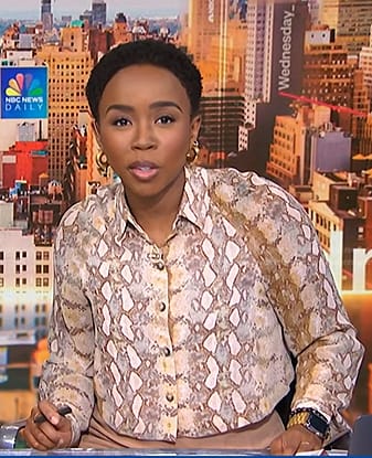 Zinhle's beige snake print shirt on NBC News Daily