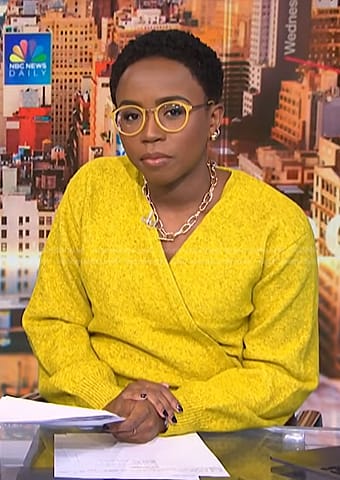 Zinhle Essamuah's yellow wrap sweater on NBC News Daily