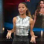 Zuri’s silver abstract print tank on Access Hollywood