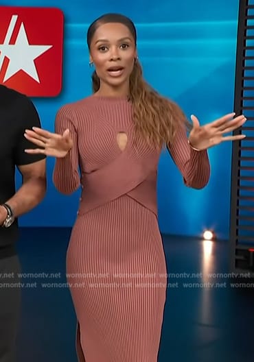 Zuri's rose ribbed cross front dress on Access Hollywood