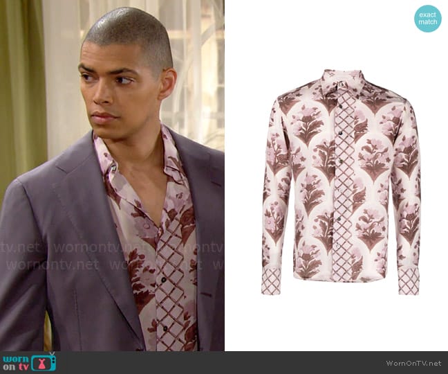 73 London Floral Print Silk Shirt worn by Zende Forrester Dominguez (Delon De Metz) on The Bold and the Beautiful