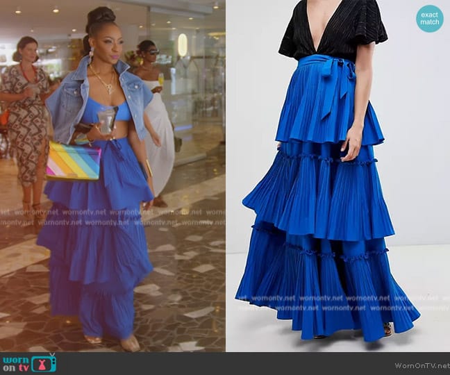 ASOS Premium Tiered Pleated Maxi Skirt worn by Guerdy Abraira (Guerdy Abraira) on The Real Housewives of Miami