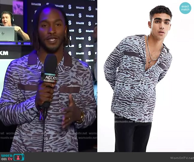 ASOS Relaxed Fit Animal Print Button-Up Shirt worn by Scott Evans on Access Hollywood