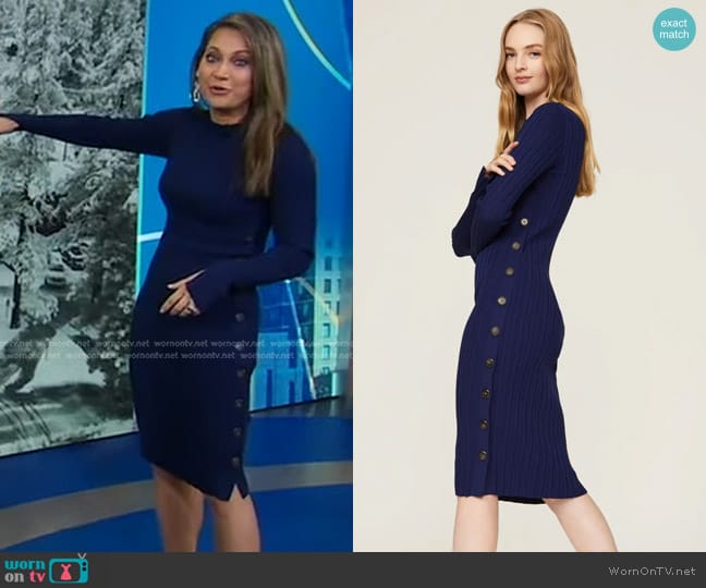 Adam Lippes Collective Sweater Dress in Navy worn by Ginger Zee on Good Morning America