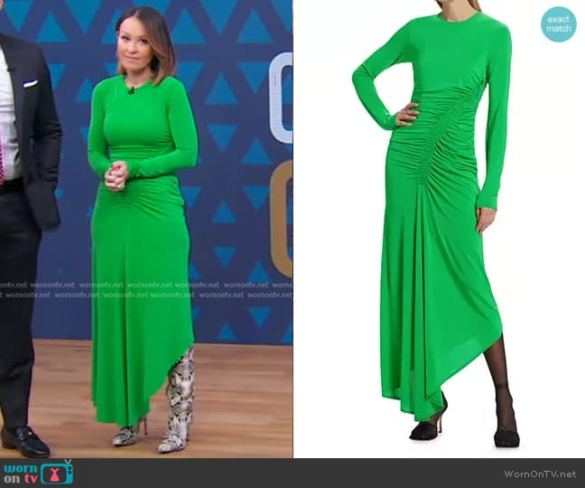 WornOnTV: Eva’s green ruched asymmetric dress on Good Morning America ...