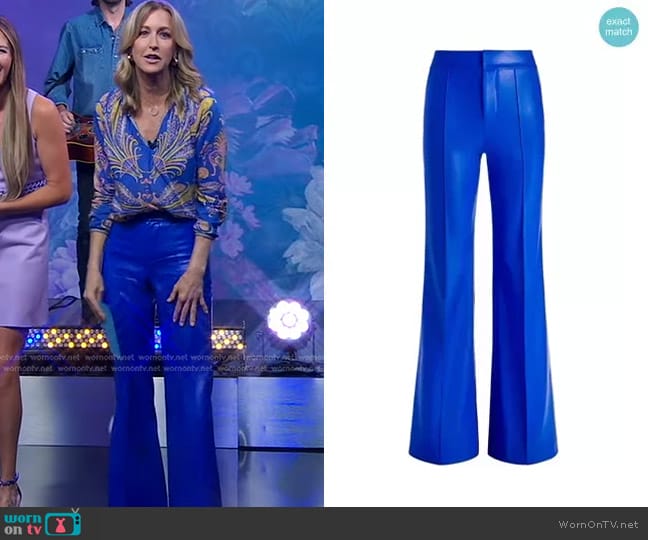 Alice + Olivia Dylan Vegan Leather Wide-Leg Pants in Royalty worn by Lara Spencer on Good Morning America