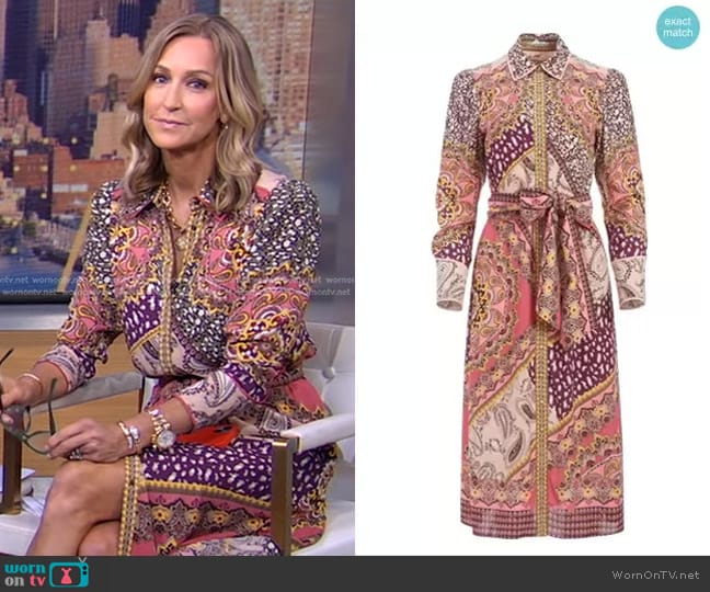 Alice + Olivia Luanne Patchwork Shirt Dress worn by Lara Spencer on Good Morning America