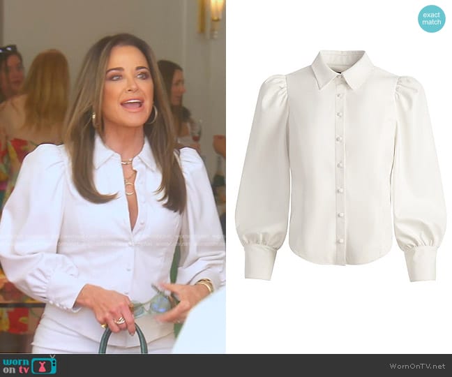 Kyle’s white leather blouse on The Real Housewives of Beverly Hills