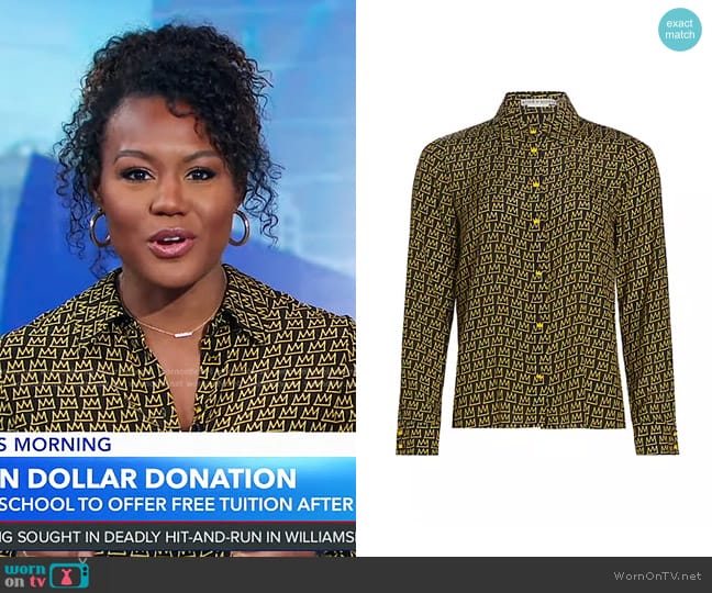 Alice + Olivia X Basquiat Willa Silk Button-Up Shirt in King Pleasure worn by Janai Norman on Good Morning America