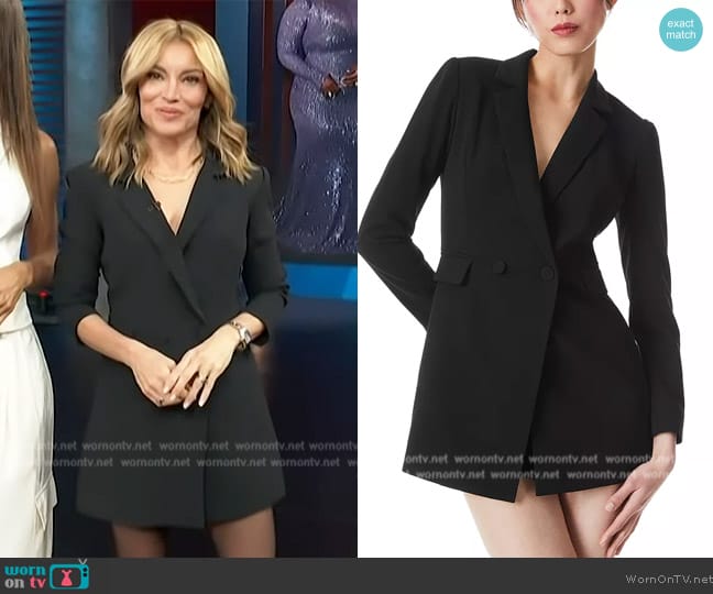 Alice + Olivia Kyrie Notched Collar Tuxedo Romper worn by Kit Hoover on Access Hollywood