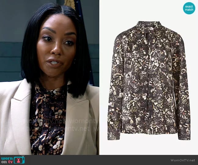 All Saints Toni Kettu Floral Eco-Viscoso and Silk Shirt worn by Jordan Ashford (Tanisha Mariko Harper) on General Hospital