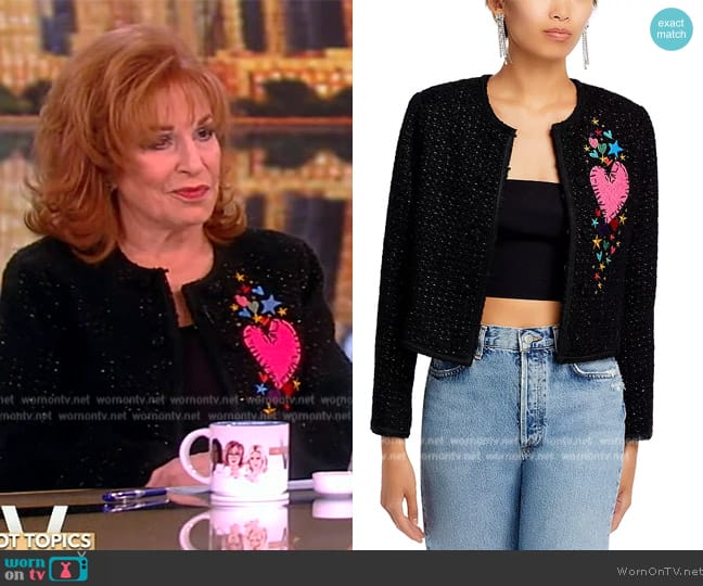 Aqua x Kerri Rosenthal Heart Patch Bouclé Jacket worn by Joy Behar on The View