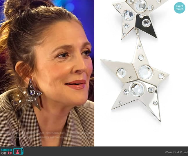 Area Crystal-embellished star drop earrings worn by Drew Barrymore on The Drew Barrymore Show