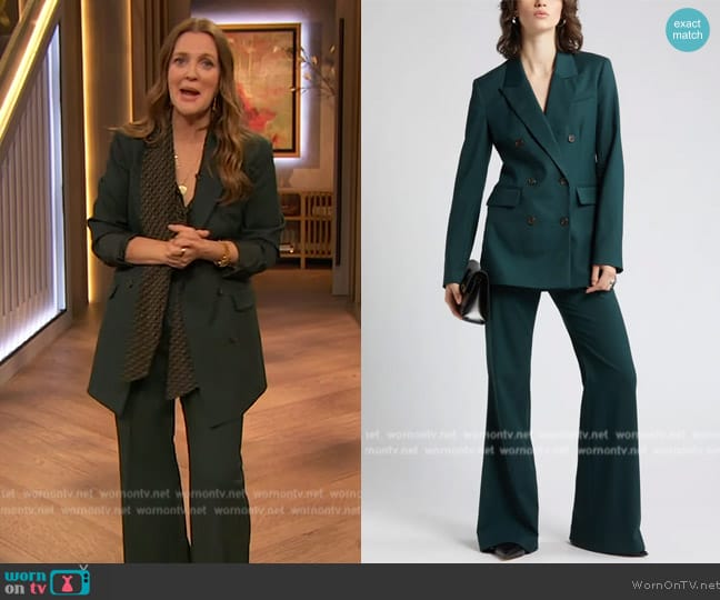 Argent Double Breasted Wool Blazer worn by Drew Barrymore on The Drew Barrymore Show