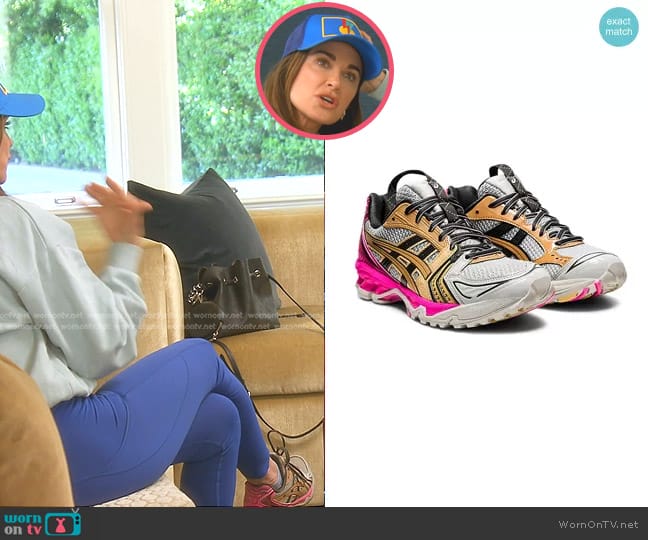 Asics UB1-S GEL-KAYANO 14 Sneakers in Oyster Grey/Pink Glo worn by Kyle Richards on The Real Housewives of Beverly Hills