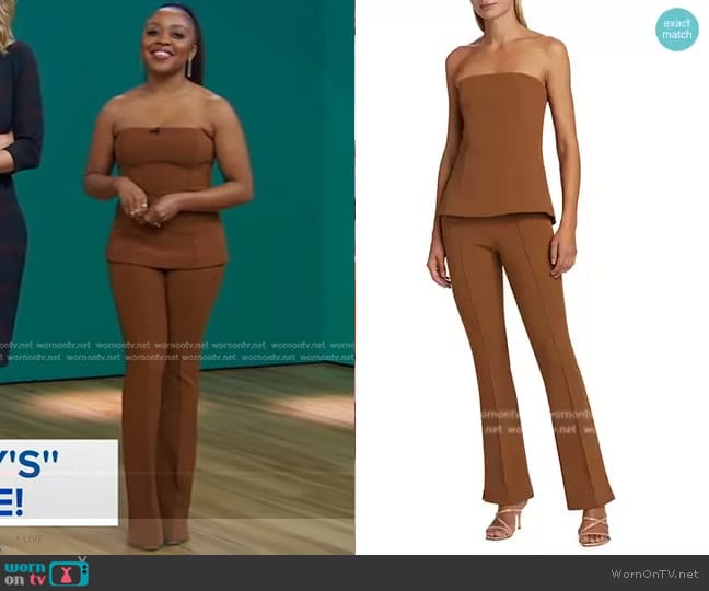 Veronica Beard Astrid Strapless Top and Orion Pants worn by Quinta Brunson on Good Morning America