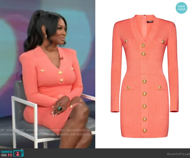 Balmain Button Embellished Fine Knit Dress worn by Kenya Moore on Access Hollywood