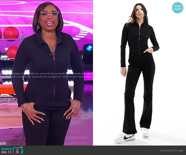 Bershka Zip Front Denim Jumpsuit in black worn by Jennifer Hudson on The Jennifer Hudson Show