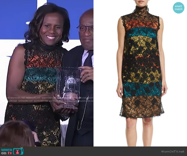 Bottega Veneta Sleeveless Shift Dress with Embellished Lace Overlay worn by Deborah Roberts on Today