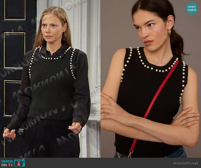 Anthropologie Pearl Trim Cropped Sweater Tank worn by Ava Vitali (Tamara Braun ) on Days of our Lives