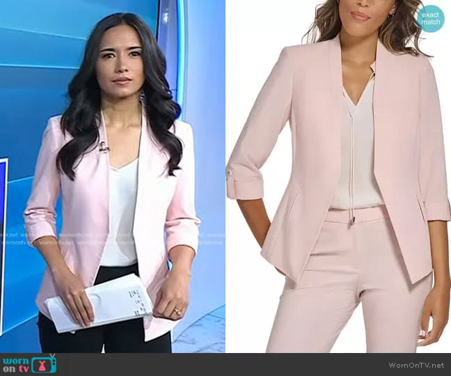 Calvin Klein 3/4-Sleeve Collarless Open Front Blazer worn by Emilie Ikeda on Today