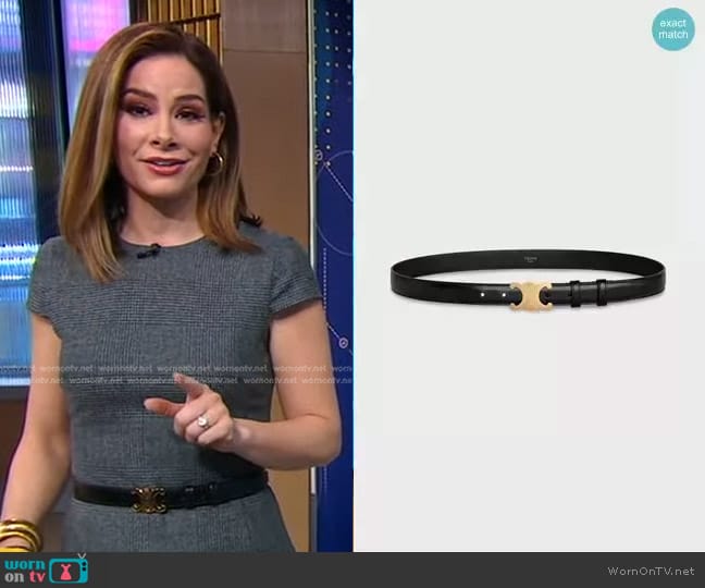 Celine Medium Triomphe Belt in Smooth Calfskin worn by Rebecca Jarvis on Good Morning America