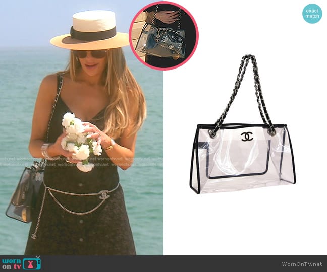 Chanel Leather Trim Clear Tote Bag worn by Dorit Kemsley on The Real Housewives of Beverly Hills