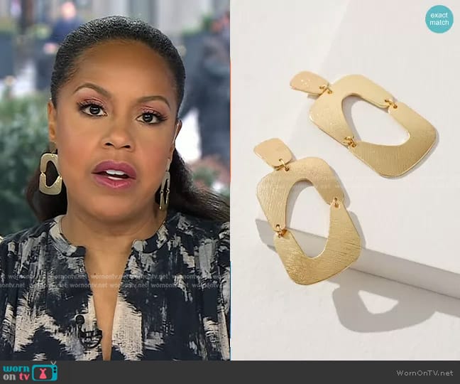 Chicos Square Gold Tone Drop Earrings worn by Sheinelle Jones on Today