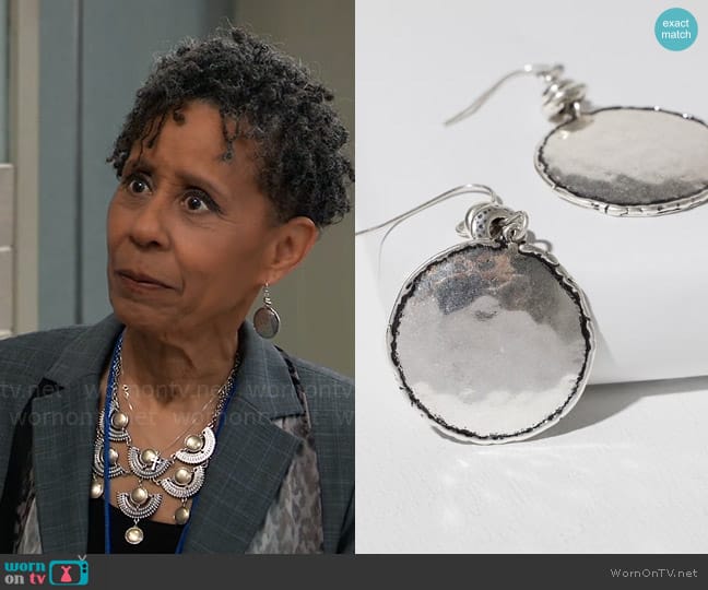 Chicos Tayla Drop Silver Earrings worn by Stella Henry (Vernee Watson) on General Hospital