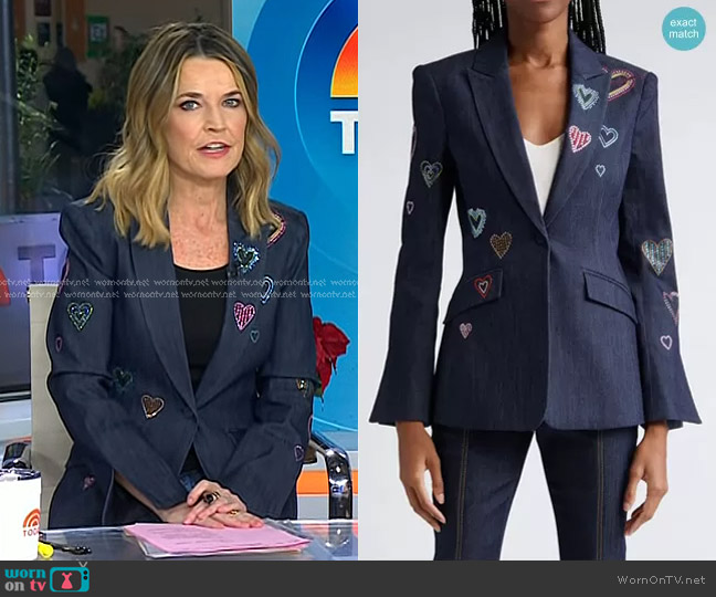 Cinq a Sept Cheyenne Denim Blazer worn by Savannah Guthrie on Today