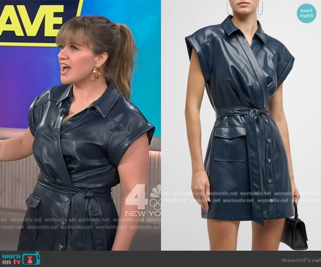WornOnTV: Kelly’s navy leather wrap dress on The Kelly Clarkson Show ...
