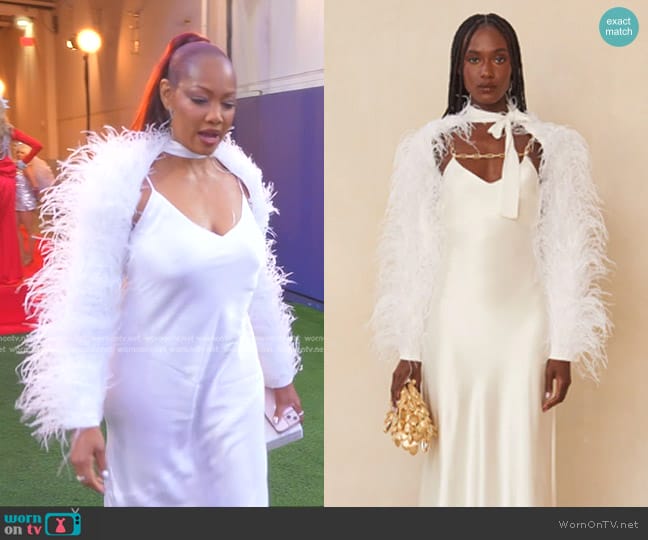 Garcelle’s white feather sleeve top on The Real Housewives of Beverly Hills